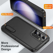 For Samsung Galaxy S24 / S25 5G Rugged PC Hybrid Silicone Phone Case with Holder(Black)