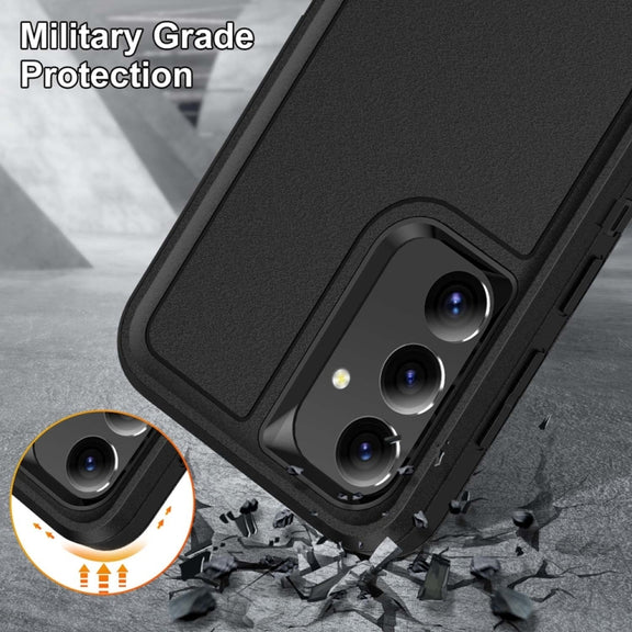 For Samsung Galaxy S24 / S25 5G Rugged PC Hybrid Silicone Phone Case with Holder(Black)