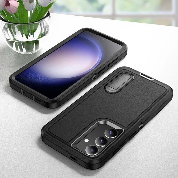 For Samsung Galaxy S24 / S25 5G Rugged PC Hybrid Silicone Phone Case with Holder(Black)