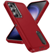 For Samsung Galaxy S24 / S25 5G Rugged PC Hybrid Silicone Phone Case with Holder(Red+Black)