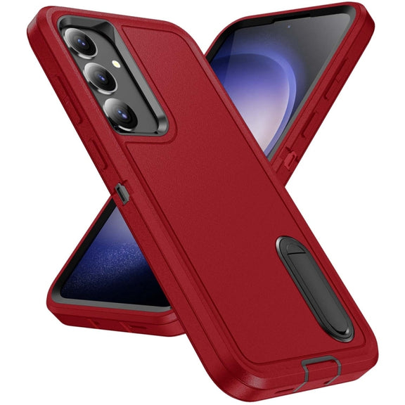 For Samsung Galaxy S24 / S25 5G Rugged PC Hybrid Silicone Phone Case with Holder(Red+Black)