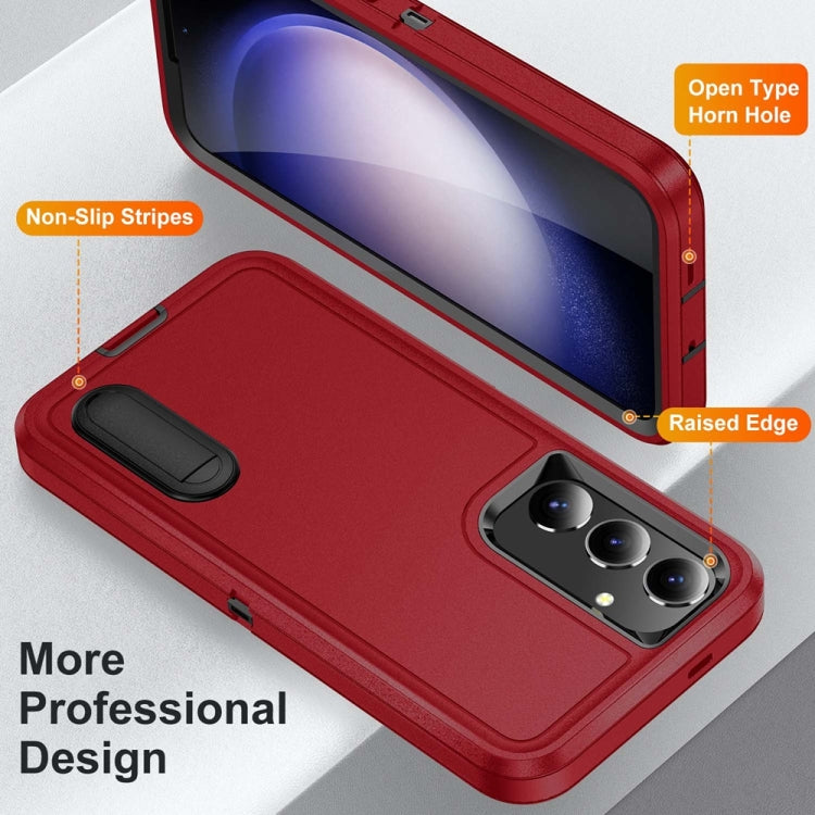 For Samsung Galaxy S24 / S25 5G Rugged PC Hybrid Silicone Phone Case with Holder(Red+Black)