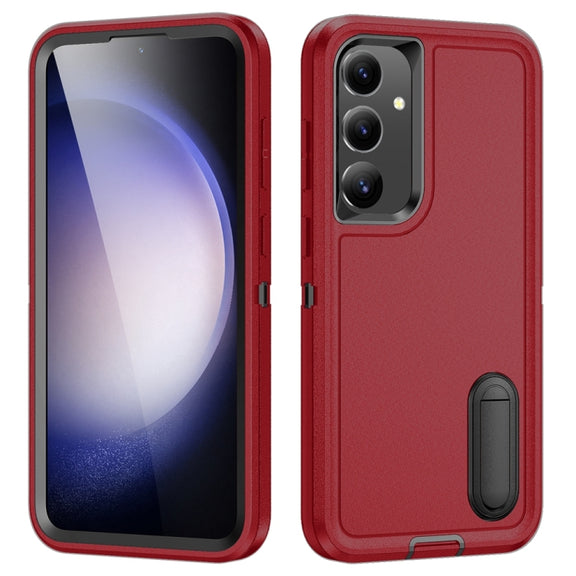 For Samsung Galaxy S24 / S25 5G Rugged PC Hybrid Silicone Phone Case with Holder(Red+Black)