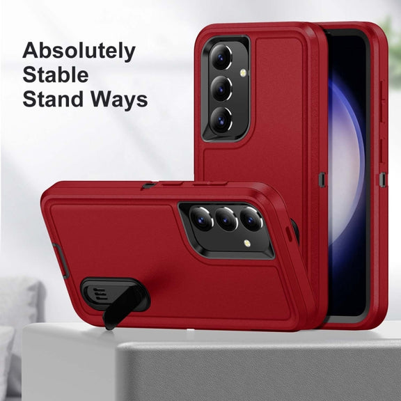 For Samsung Galaxy S24 / S25 5G Rugged PC Hybrid Silicone Phone Case with Holder(Red+Black)