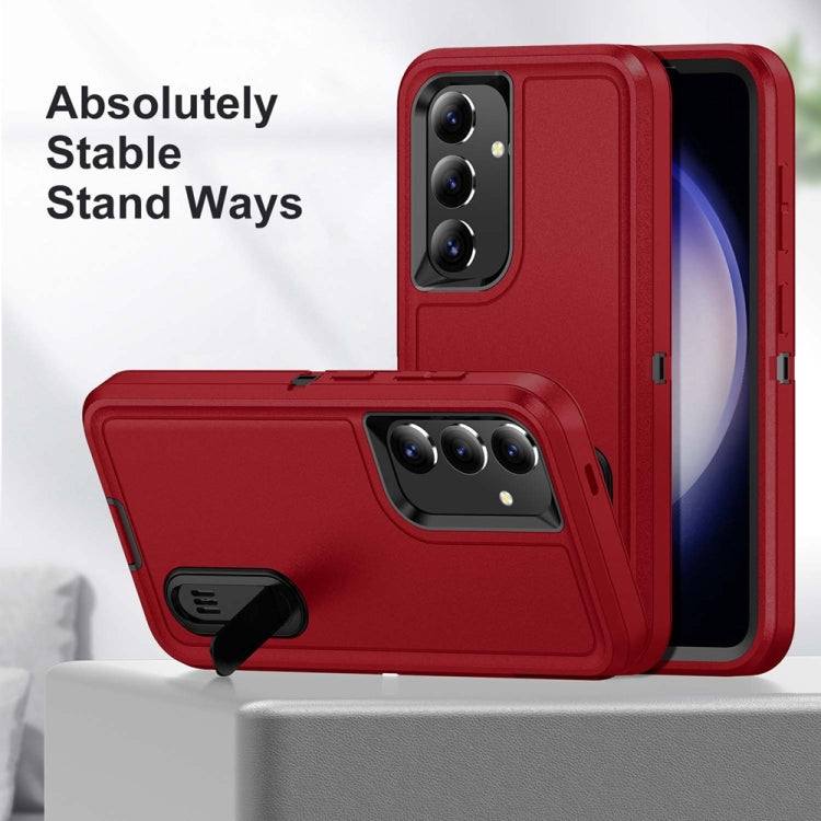 For Samsung Galaxy S24 / S25 5G Rugged PC Hybrid Silicone Phone Case with Holder(Red+Black)