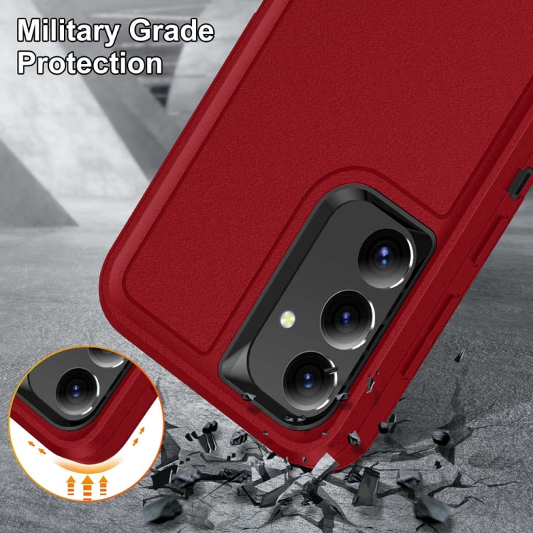 For Samsung Galaxy S24 / S25 5G Rugged PC Hybrid Silicone Phone Case with Holder(Red+Black)