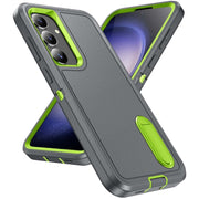 For Samsung Galaxy S24 / S25 5G Rugged PC Hybrid Silicone Phone Case with Holder(Grey+Fresh Green)