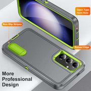 For Samsung Galaxy S24 / S25 5G Rugged PC Hybrid Silicone Phone Case with Holder(Grey+Fresh Green)