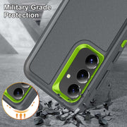 For Samsung Galaxy S24 / S25 5G Rugged PC Hybrid Silicone Phone Case with Holder(Grey+Fresh Green)