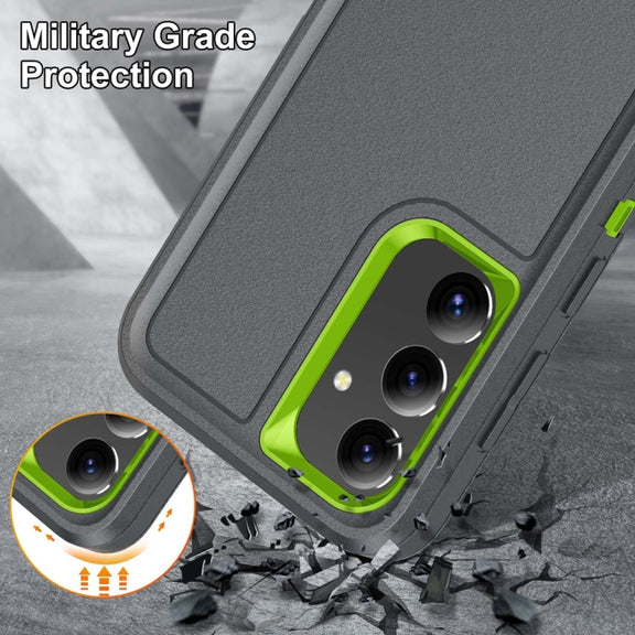 For Samsung Galaxy S24 / S25 5G Rugged PC Hybrid Silicone Phone Case with Holder(Grey+Fresh Green)