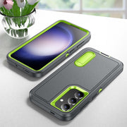 For Samsung Galaxy S24 / S25 5G Rugged PC Hybrid Silicone Phone Case with Holder(Grey+Fresh Green)