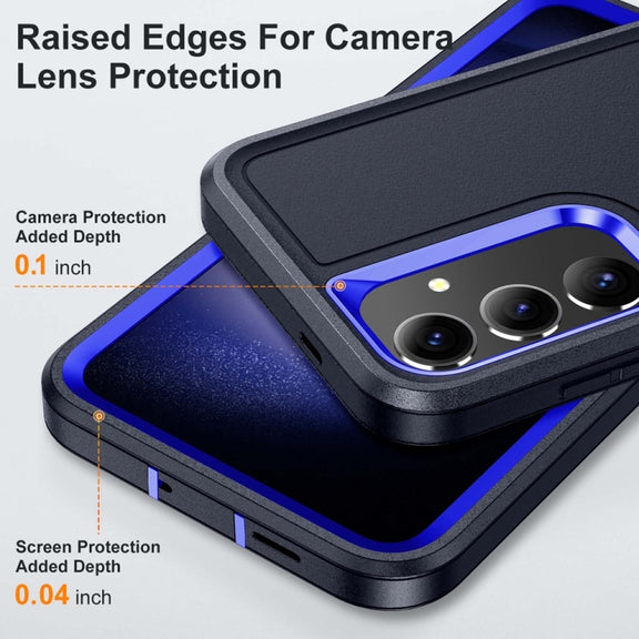 For Samsung Galaxy S24 / S25 5G Rugged PC Hybrid Silicone Phone Case with Holder(Dark Blue+Royal Blue)