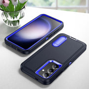 For Samsung Galaxy S24 / S25 5G Rugged PC Hybrid Silicone Phone Case with Holder(Dark Blue+Royal Blue)