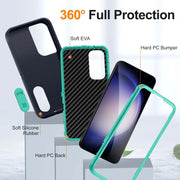 For Samsung Galaxy S24 / S25 5G Rugged PC Hybrid Silicone Phone Case with Holder(Dark Blue+Light Green)
