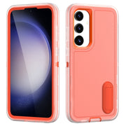 For Samsung Galaxy S24 / S25 5G Rugged PC Hybrid Silicone Phone Case with Holder(Transparent+Orange)