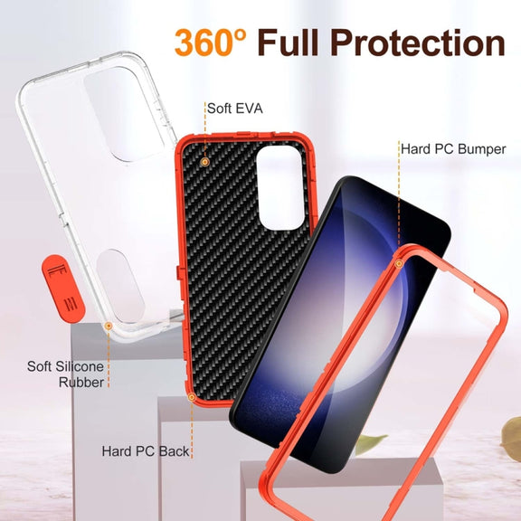 For Samsung Galaxy S24 / S25 5G Rugged PC Hybrid Silicone Phone Case with Holder(Transparent+Orange)