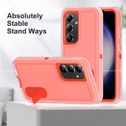 For Samsung Galaxy S24 / S25 5G Rugged PC Hybrid Silicone Phone Case with Holder(Transparent+Orange)