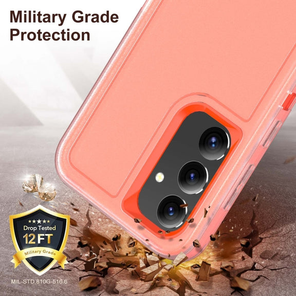 For Samsung Galaxy S24 / S25 5G Rugged PC Hybrid Silicone Phone Case with Holder(Transparent+Orange)