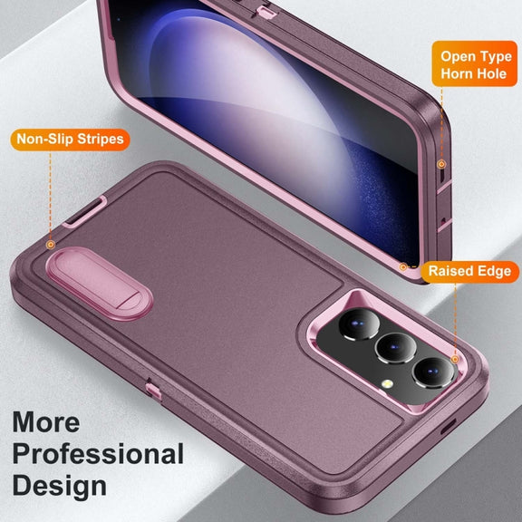 For Samsung Galaxy S24 / S25 5G Rugged PC Hybrid Silicone Phone Case with Holder(Purple+Pink)