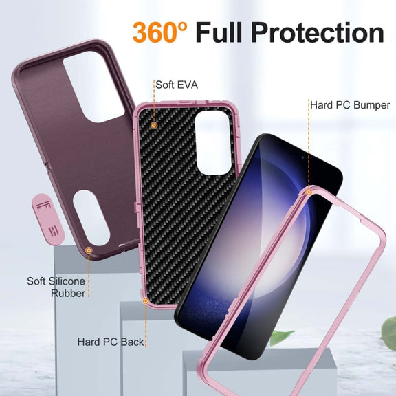 For Samsung Galaxy S24 / S25 5G Rugged PC Hybrid Silicone Phone Case with Holder(Purple+Pink)
