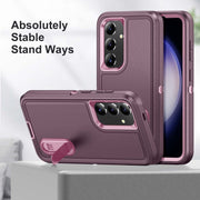 For Samsung Galaxy S24 / S25 5G Rugged PC Hybrid Silicone Phone Case with Holder(Purple+Pink)