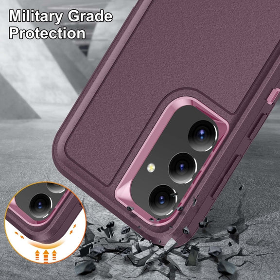 For Samsung Galaxy S24 / S25 5G Rugged PC Hybrid Silicone Phone Case with Holder(Purple+Pink)