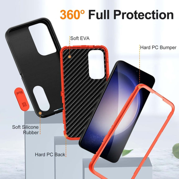For Samsung Galaxy S24+ / S25+ 5G Rugged PC Hybrid Silicone Phone Case with Holder(Black+Orange)