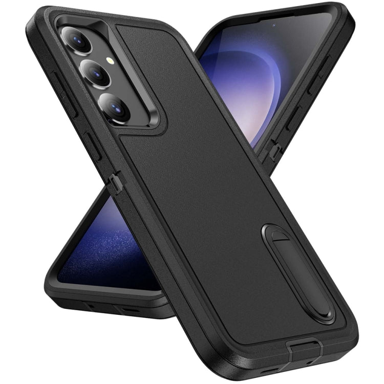 For Samsung Galaxy S24+ / S25+ 5G Rugged PC Hybrid Silicone Phone Case with Holder(Black)