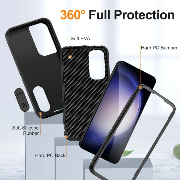 For Samsung Galaxy S24+ / S25+ 5G Rugged PC Hybrid Silicone Phone Case with Holder(Black)