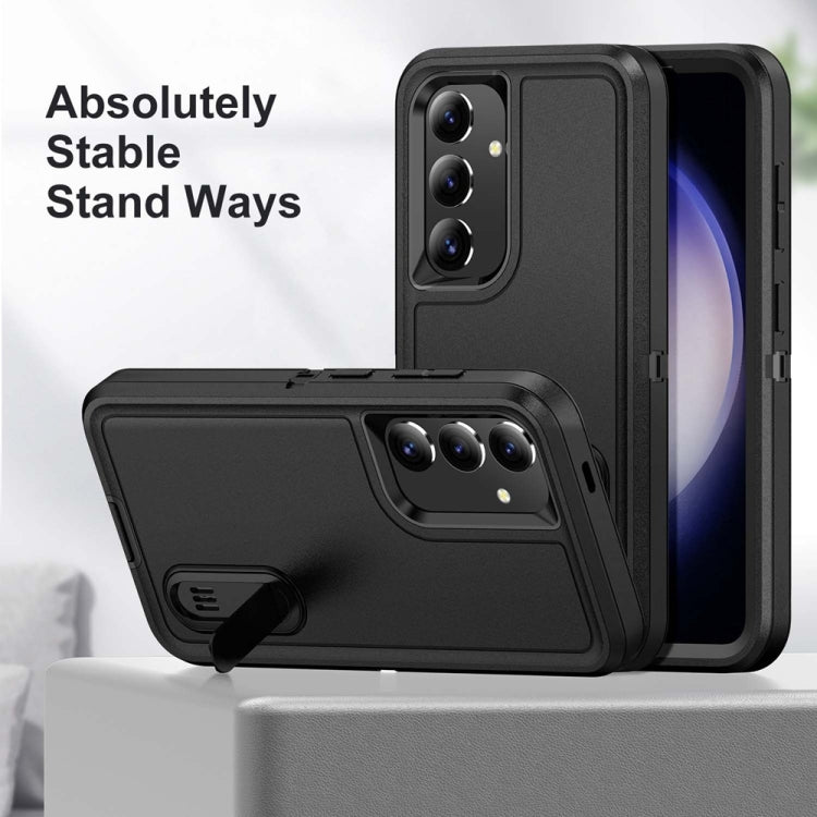 For Samsung Galaxy S24+ / S25+ 5G Rugged PC Hybrid Silicone Phone Case with Holder(Black)