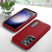 For Samsung Galaxy S24+ / S25+ 5G Rugged PC Hybrid Silicone Phone Case with Holder(Red+Black)