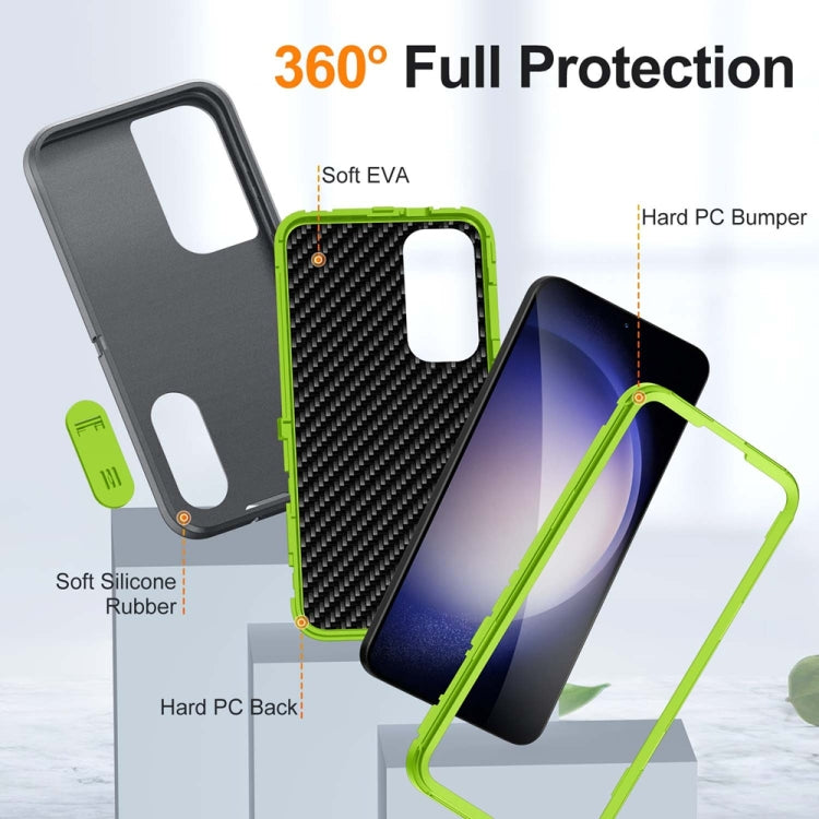 For Samsung Galaxy S24+ / S25+ 5G Rugged PC Hybrid Silicone Phone Case with Holder(Grey+Fresh Green)