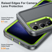 For Samsung Galaxy S24+ / S25+ 5G Rugged PC Hybrid Silicone Phone Case with Holder(Grey+Fresh Green)