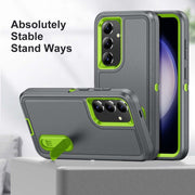 For Samsung Galaxy S24+ / S25+ 5G Rugged PC Hybrid Silicone Phone Case with Holder(Grey+Fresh Green)