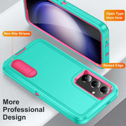 For Samsung Galaxy S24+ / S25+ 5G Rugged PC Hybrid Silicone Phone Case with Holder(Light Green+Rose Red)
