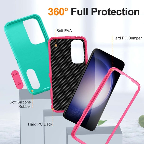 For Samsung Galaxy S24+ / S25+ 5G Rugged PC Hybrid Silicone Phone Case with Holder(Light Green+Rose Red)