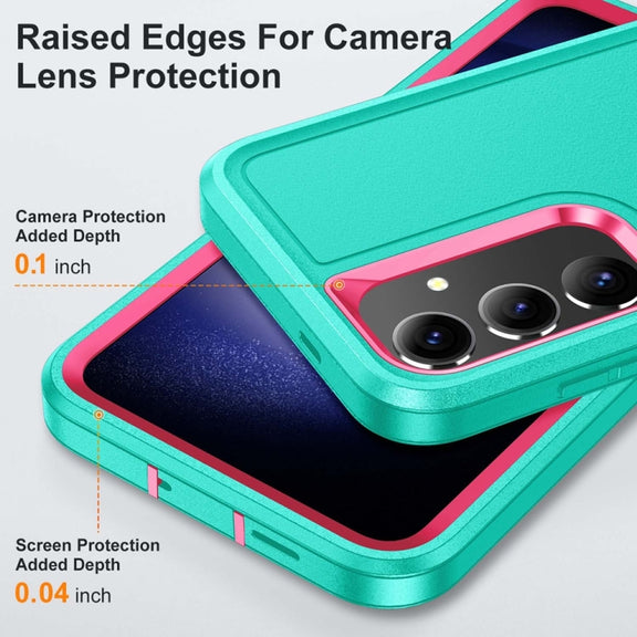 For Samsung Galaxy S24+ / S25+ 5G Rugged PC Hybrid Silicone Phone Case with Holder(Light Green+Rose Red)
