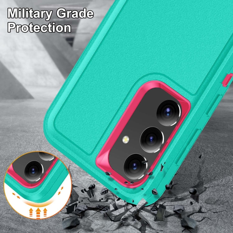 For Samsung Galaxy S24+ / S25+ 5G Rugged PC Hybrid Silicone Phone Case with Holder(Light Green+Rose Red)