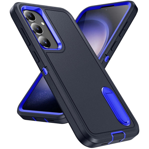 For Samsung Galaxy S24+ / S25+ 5G Rugged PC Hybrid Silicone Phone Case with Holder(Dark Blue+Royal Blue)