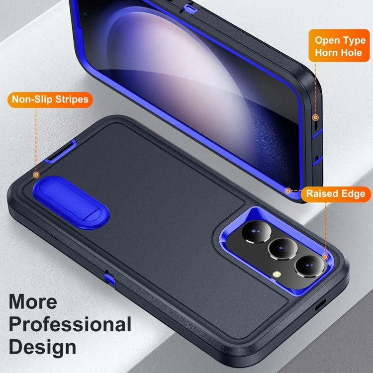 For Samsung Galaxy S24+ / S25+ 5G Rugged PC Hybrid Silicone Phone Case with Holder(Dark Blue+Royal Blue)
