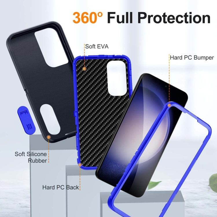 For Samsung Galaxy S24+ / S25+ 5G Rugged PC Hybrid Silicone Phone Case with Holder(Dark Blue+Royal Blue)