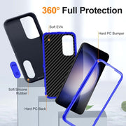 For Samsung Galaxy S24+ / S25+ 5G Rugged PC Hybrid Silicone Phone Case with Holder(Dark Blue+Royal Blue)