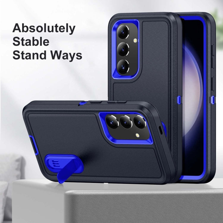 For Samsung Galaxy S24+ / S25+ 5G Rugged PC Hybrid Silicone Phone Case with Holder(Dark Blue+Royal Blue)