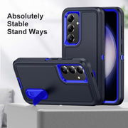 For Samsung Galaxy S24+ / S25+ 5G Rugged PC Hybrid Silicone Phone Case with Holder(Dark Blue+Royal Blue)