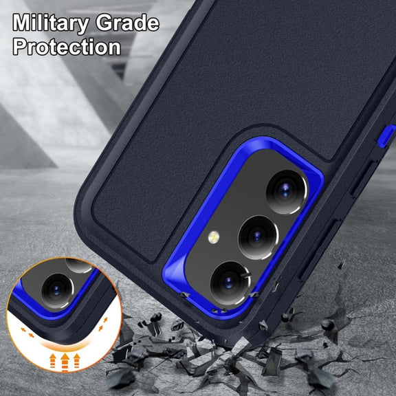 For Samsung Galaxy S24+ / S25+ 5G Rugged PC Hybrid Silicone Phone Case with Holder(Dark Blue+Royal Blue)