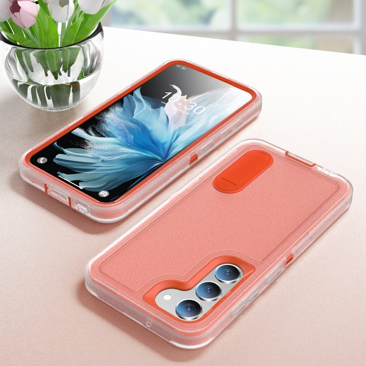 For Samsung Galaxy S24+ / S25+ 5G Rugged PC Hybrid Silicone Phone Case with Holder(Transparent+Orange)