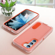 For Samsung Galaxy S24+ / S25+ 5G Rugged PC Hybrid Silicone Phone Case with Holder(Transparent+Orange)