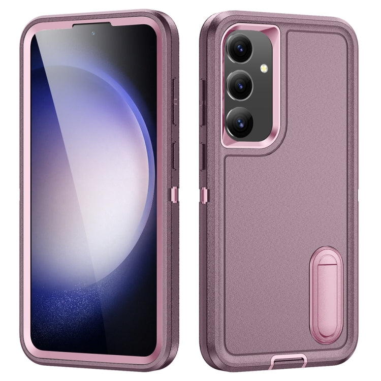 For Samsung Galaxy S24+ / S25+ 5G Rugged PC Hybrid Silicone Phone Case with Holder(Purple+Pink)