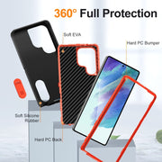For Samsung Galaxy S25 Ultra 5G Rugged PC Hybrid Silicone Phone Case with Holder(Black+Orange)