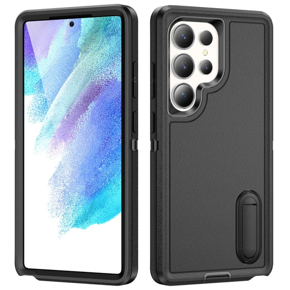 For Samsung Galaxy S25 Ultra 5G Rugged PC Hybrid Silicone Phone Case with Holder(Black)